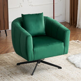 HAOYYE 360° Swivel Accent Chair, Modern Velvet Upholstered Barrel Chair With Fluffy Cushion, Wide Comfy Lounge Armchair For Living Room, Bedroom, Office, Durable Metal Legs, Green, Stylish & Cozy