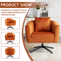 HAOYYE 360° Swivel Accent Chair, Modern Velvet Fabric Armchair, Wide Upholstered Design with Fluffy Cushion and Metal Legs, Comfortable Barrel Chair for Living Room, Lounge, and Office, Burnt Orange Finish, Stylish and Elegant Upholstery