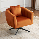 HAOYYE 360° Swivel Accent Chair, Modern Velvet Fabric Armchair, Wide Upholstered Design with Fluffy Cushion and Metal Legs, Comfortable Barrel Chair for Living Room, Lounge, and Office, Burnt Orange Finish, Stylish and Elegant Upholstery