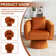 Optimized Title: HAOYYE 360° Swivel Accent Chair, Modern Velvet Upholstered Living Room Armchair, Comfortable Wide Seat with Fluffy Cushions, Stylish Barrel Chair for Bedroom, Lounge, Office, Burnt Orange.
