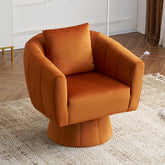 Optimized Title: HAOYYE 360° Swivel Accent Chair, Modern Velvet Upholstered Living Room Armchair, Comfortable Wide Seat with Fluffy Cushions, Stylish Barrel Chair for Bedroom, Lounge, Office, Burnt Orange.
