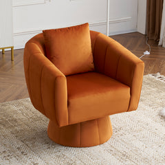 Optimized Title: HAOYYE 360° Swivel Accent Chair, Modern Velvet Upholstered Living Room Armchair, Comfortable Wide Seat with Fluffy Cushions, Stylish Barrel Chair for Bedroom, Lounge, Office, Burnt Orange.