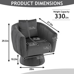 HAOYYE 360° Swivel Accent Chair, Modern Velvet Fabric Armchair with Fluffy Cushions, Wide Upholstered Design for Living Room, Bedroom, Lounge, and Office, Gray Finish, Comfortable and Stylish Barrel Chair