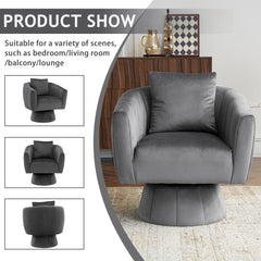 HAOYYE 360° Swivel Accent Chair, Modern Velvet Fabric Armchair with Fluffy Cushions, Wide Upholstered Design for Living Room, Bedroom, Lounge, and Office, Gray Finish, Comfortable and Stylish Barrel Chair