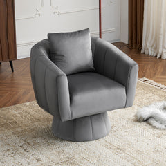 HAOYYE 360° Swivel Accent Chair, Modern Velvet Fabric Armchair with Fluffy Cushions, Wide Upholstered Design for Living Room, Bedroom, Lounge, and Office, Gray Finish, Comfortable and Stylish Barrel Chair