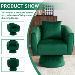 HAOYYE 360° Swivel Accent Chair, Modern Velvet Armchair with Fluffy Cushions, Wide Upholstered Barrel Chair for Living Room, Bedroom, Lounge, Office, Comfortable and Cozy in Green