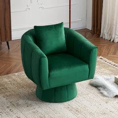 HAOYYE 360° Swivel Accent Chair, Modern Velvet Armchair with Fluffy Cushions, Wide Upholstered Barrel Chair for Living Room, Bedroom, Lounge, Office, Comfortable and Cozy in Green
