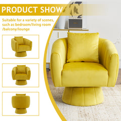 HAOYYE 360° Swivel Accent Chair, Modern Velvet Fabric Armchair, Fluffy Cushioned Comfy Chair, Wide Upholstered Barrel Chair For Living Room, Bedroom, Lounge, Office, Yellow Cozy Velvet Chair