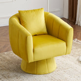 HAOYYE 360° Swivel Accent Chair, Modern Velvet Fabric Armchair, Fluffy Cushioned Comfy Chair, Wide Upholstered Barrel Chair For Living Room, Bedroom, Lounge, Office, Yellow Cozy Velvet Chair
