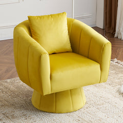 HAOYYE 360° Swivel Accent Chair, Modern Velvet Fabric Armchair, Fluffy Cushioned Comfy Chair, Wide Upholstered Barrel Chair For Living Room, Bedroom, Lounge, Office, Yellow Cozy Velvet Chair
