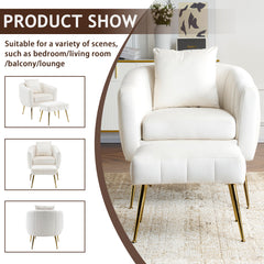HAOYYE Velvet Accent Chair Set, Barrel Chair with Ottoman, Modern Club Chair, Reading Armchair with Lumbar Pillow, Ideal for Living Room, Bedroom, Study Room, Home Office, Off-White Finish, Soft and Comfortable Upholstery
