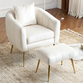 HAOYYE Velvet Accent Chair Set, Barrel Chair with Ottoman, Modern Club Chair, Reading Armchair with Lumbar Pillow, Ideal for Living Room, Bedroom, Study Room, Home Office, Off-White Finish, Soft and Comfortable Upholstery