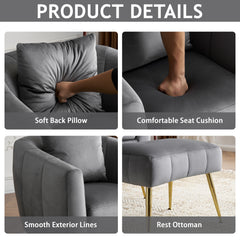 HAOYYE Velvet Accent Chair Set Barrel Chair With Ottoman Modern Club Chair Reading Armchair With Lumbar Pillow For Living Room Bedroom Study Room Home Office