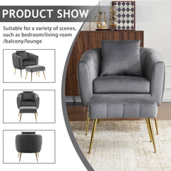 HAOYYE Velvet Accent Chair Set Barrel Chair With Ottoman Modern Club Chair Reading Armchair With Lumbar Pillow For Living Room Bedroom Study Room Home Office