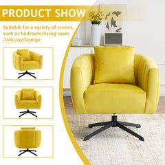 HAOYYE 360° Swivel Accent Chair, Modern Velvet Fabric Armchair, Wide Upholstered Design with Fluffy Cushion and Metal Legs, Comfortable Barrel Chair for Living Room, Lounge, and Office, Yellow Finish, Stylish and Elegant Upholstery