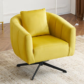 HAOYYE 360° Swivel Accent Chair, Modern Velvet Fabric Armchair, Wide Upholstered Design with Fluffy Cushion and Metal Legs, Comfortable Barrel Chair for Living Room, Lounge, and Office, Yellow Finish, Stylish and Elegant Upholstery