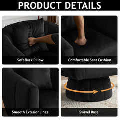 HAOYYE 360° Swivel Accent Chair, Modern Velvet Fabric Living Room Armchair with Fluffy Cushions, Comfy Wide Upholstered, Barrel Accent Chairs for Living Room, Bedroom, Lounge, Office Black soft cozy