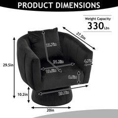 HAOYYE 360° Swivel Accent Chair, Modern Velvet Fabric Living Room Armchair with Fluffy Cushions, Comfy Wide Upholstered, Barrel Accent Chairs for Living Room, Bedroom, Lounge, Office Black soft cozy