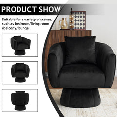 HAOYYE 360° Swivel Accent Chair, Modern Velvet Fabric Living Room Armchair with Fluffy Cushions, Comfy Wide Upholstered, Barrel Accent Chairs for Living Room, Bedroom, Lounge, Office Black soft cozy