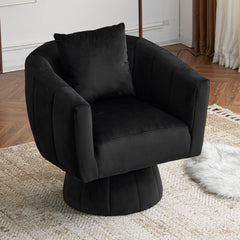 HAOYYE 360° Swivel Accent Chair, Modern Velvet Fabric Living Room Armchair with Fluffy Cushions, Comfy Wide Upholstered, Barrel Accent Chairs for Living Room, Bedroom, Lounge, Office Black soft cozy