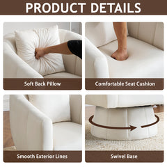HAOYYE 360° Swivel Accent Chair, Modern Velvet Fabric Armchair with Fluffy Cushions, Wide Upholstered Design for Living Room, Bedroom, Lounge, and Office, Off-White Finish, Comfortable and Stylish Barrel Chair