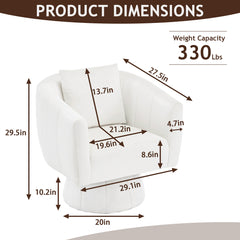 HAOYYE 360° Swivel Accent Chair, Modern Velvet Fabric Armchair with Fluffy Cushions, Wide Upholstered Design for Living Room, Bedroom, Lounge, and Office, Off-White Finish, Comfortable and Stylish Barrel Chair