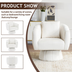 HAOYYE 360° Swivel Accent Chair, Modern Velvet Fabric Armchair with Fluffy Cushions, Wide Upholstered Design for Living Room, Bedroom, Lounge, and Office, Off-White Finish, Comfortable and Stylish Barrel Chair