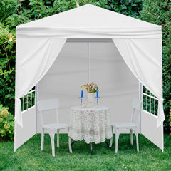HAOYYE 6.5x6.5FT White Portable Party Tent with 4 Removable Sidewalls Including 2 Doors and 2 Windows Waterproof PE Canopy Shelter with Powder Coated Steel Frame Spiral Tube Connection and Carrying Bag for Patio Market Camping Event Use