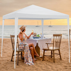 HAOYYE 6.5x6.5FT White Portable Party Tent with 4 Removable Sidewalls Including 2 Doors and 2 Windows Waterproof PE Canopy Shelter with Powder Coated Steel Frame Spiral Tube Connection and Carrying Bag for Patio Market Camping Event Use