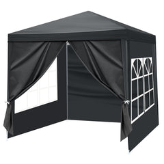 HAOYYE 6.5x6.5FT Portable Outdoor Canopy Tent with 4 Removable Sidewalls Including 2 Doors and 2 Windows Waterproof PE Fabric Gazebo with Powder Coated Steel Frame Spiral Tubes and Carrying Bag for Patio Events Camping Market Use Dark Gray