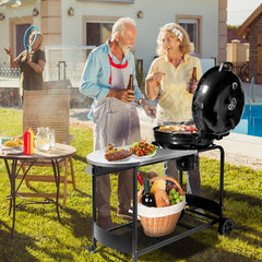 Haoyye Portable Charcoal Grill with Cart BBQ Grill for Outdoor Cooking with Porcelain Enameled Lid Thermometer and Slide Out Ash Catcher Ideal for Backyard Picnic Patio Camping and Barbecue Parties