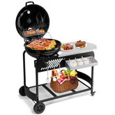 Haoyye Portable Charcoal Grill with Cart BBQ Grill for Outdoor Cooking with Porcelain Enameled Lid Thermometer and Slide Out Ash Catcher Ideal for Backyard Picnic Patio Camping and Barbecue Parties