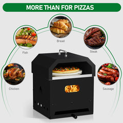 HAOYYE Outdoor Pizza Oven 4 in 1 Wood Fired Dual Layer Detachable BBQ Oven with Pizza Stone Cooking Grill Grate Thermometer and Chimney for Patio Backyard Garden Outdoor Cooking Baking Grilling Roasting Smoker