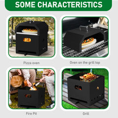 HAOYYE Outdoor Pizza Oven 4 in 1 Wood Fired Dual Layer Detachable BBQ Oven with Pizza Stone Cooking Grill Grate Thermometer and Chimney for Patio Backyard Garden Outdoor Cooking Baking Grilling Roasting Smoker