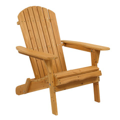 HAOYYE Folding Wooden Adirondack Lounger Chair With Natural Finish, Sturdy and Space-Saving Design, Comfortable Outdoor Patio Seating