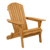 HAOYYE Folding Wooden Adirondack Lounger Chair With Natural Finish, Sturdy and Space-Saving Design, Comfortable Outdoor Patio Seating