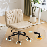 HAOYYE Criss Cross Chair with Wheels & pegs,Dual-Base Wide Armless Comfy Desk Chair Cross Legged,Adjustable Swivel Modern Vanity Chair,Computer Rolling Chair for Home Office,Makeup,Waxed PU,Lvory