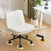 HAOYYE Criss Cross Chair with Wheels & pegs,Dual-Base Wide Armless Comfy Desk Chair Cross Legged,Adjustable Swivel Modern Vanity Chair,Computer Rolling Chair for Home Office,Makeup,Waxed PU,White