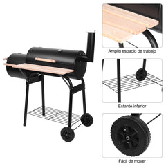 HAOYYE Barrel Charcoal Grill with Side Smoker, Thermometer, Front Shelf, and Wheels, Heavy Duty Outdoor BBQ Grill with High-Temp Coating for Patio Backyard Cooking