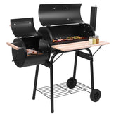 HAOYYE Barrel Charcoal Grill with Side Smoker, Thermometer, Front Shelf, and Wheels, Heavy Duty Outdoor BBQ Grill with High-Temp Coating for Patio Backyard Cooking