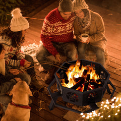 HAOYYE Outdoor Wood Burning Fire Pit with Spark Screen and Poker, Round Steel Backyard Bonfire Pit Bowl for Patio Garden Camping Deck Party Heating Decoration, Durable Weather-Resistant Design