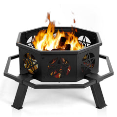 HAOYYE Outdoor Wood Burning Fire Pit with Spark Screen and Poker, Round Steel Backyard Bonfire Pit Bowl for Patio Garden Camping Deck Party Heating Decoration, Durable Weather-Resistant Design