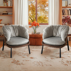 HAOYYE Velvet Accent Barrel Chair with Metal Legs, Modern Comfortable Armchair for Living Room Bedroom Study and Home Office, Stylish Upholstered Reading Chair, Soft Gray Finish