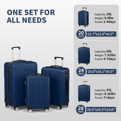 HAOYYE Luggage Set of 3, Hardside ABS+PC Spinner Suitcase with TSA Lock, Lightweight Trolley Travel Case for Carry On and Check-In, Perfect for Business Trips and Travel