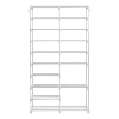 HAOYYE Double-Row 10-Tier Shoe Rack, Non-Woven Fabric Shelves with Sturdy Iron Pipe Frame, White, Space-Saving Shoe Storage Organizer with PP Pads for Stability, Ideal for Entryway, Closet, and Bedroom