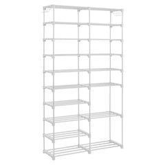 HAOYYE Double-Row 10-Tier Shoe Rack, Non-Woven Fabric Shelves with Sturdy Iron Pipe Frame, White, Space-Saving Shoe Storage Organizer with PP Pads for Stability, Ideal for Entryway, Closet, and Bedroom