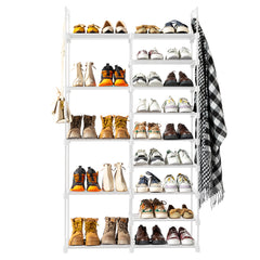HAOYYE Double-Row 9-Tier Shoe Rack, Non-Woven Fabric Shelves with Sturdy Iron Pipe Frame, White , Space-Saving Shoe Storage Organizer with PP Pads for Stability, Ideal for Entryway, Closet, and Bedroom
