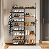 HAOYYE Double-Row 9-Tier Shoe Rack, Non-Woven Fabric Shelves with Sturdy Iron Pipe Frame, Black , Space-Saving Shoe Storage Organizer with PP Pads for Stability, Ideal for Entryway, Closet, and Bedroom