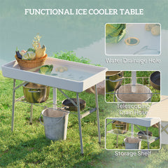 HAOYYE Outdoor Ice Cooler Table with Hidden Storage and Dual Function Design for Patio Camping Backyard and Party Use Portable and Stylish Tabletop Cooler for Drinks and Snacks