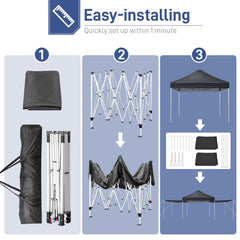 HAOYYE 10x10ft Dark Grey Pop Up Canopy Tent with 2 Removable Sidewalls and 4 Steel Support Poles Waterproof Oxford Fabric Folding Gazebo with White Powder Coated Frame Portable Outdoor Shelter for Patio Garden Party and Market Use